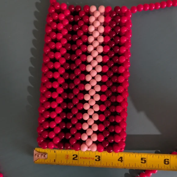 Festival Bead Purse Phone Bag Crossbody Pink Stripes Beach Concert - Picture 4 of 6